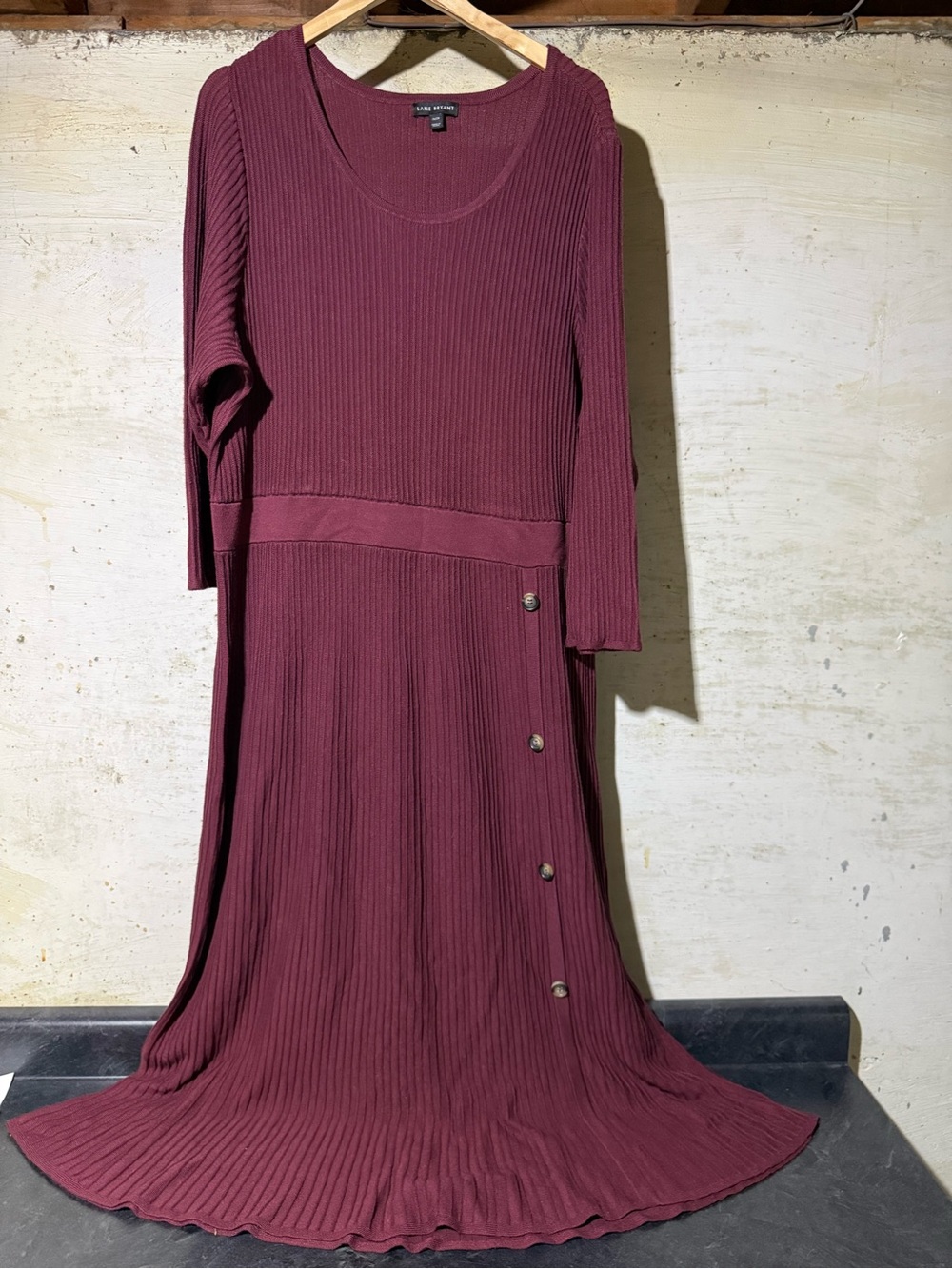 Lane Bryant Ribbed Sweater Dress Maroon Size 26/28 Fit And Flare Midi Office